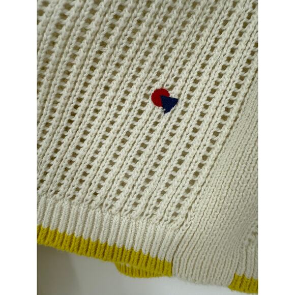 Clare V Sweater Raglan Open Weave Knit 100% Cotton Cream Neon Size Large L - Picture 5 of 9